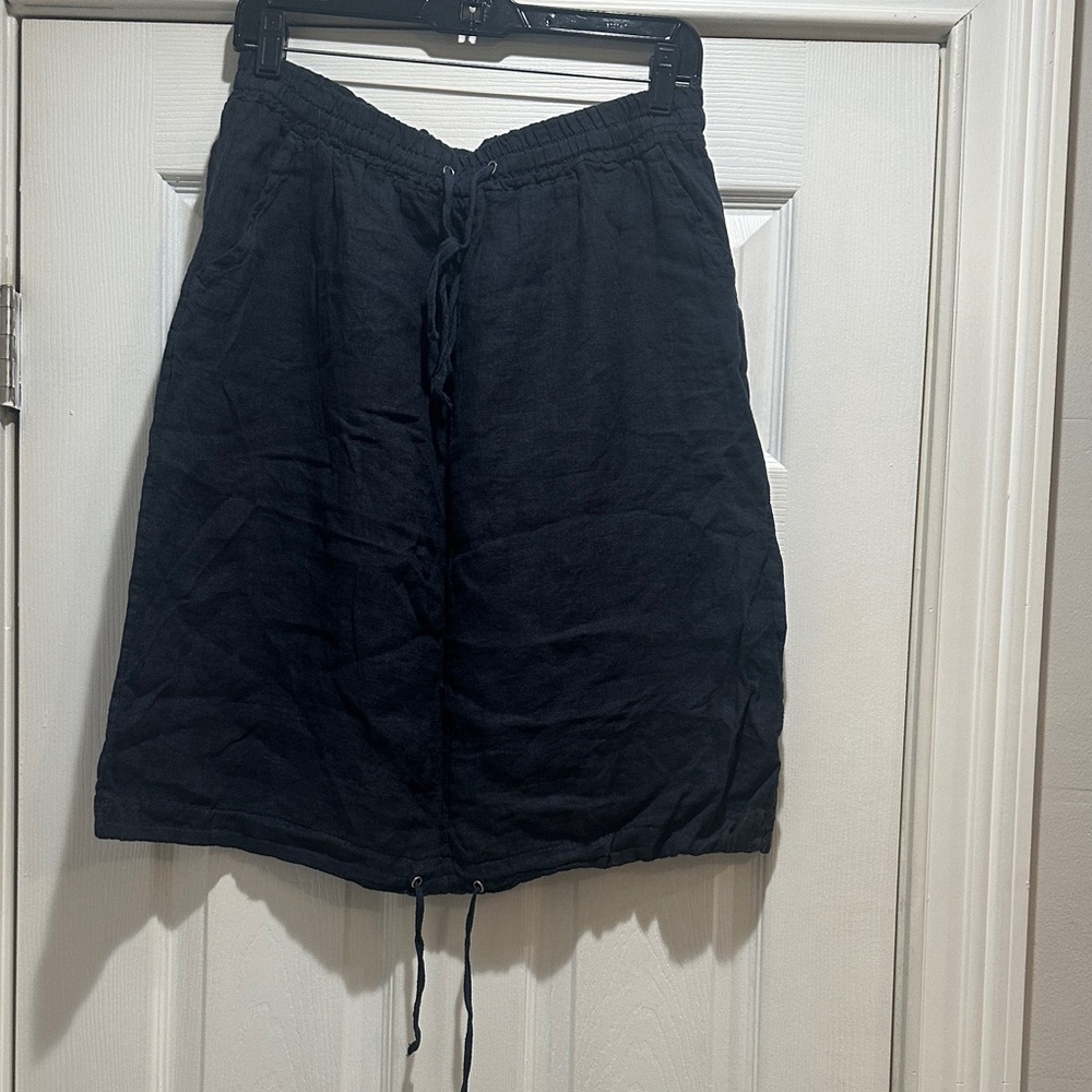 Navy Drawstring Linen Skirt